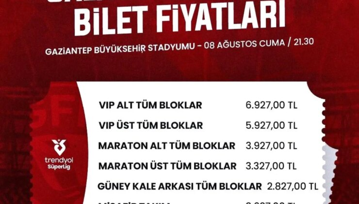Gaziantep Futbol Kulübü, Galatasaray Maçının Biletlerini Satışa Çıkartıyor