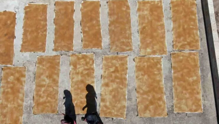 Gaziantep’te kadınların üzüm pekmezli pestil mesaisi başladı