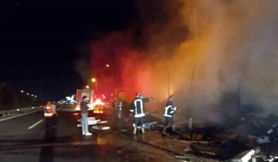 Şanlıurfa’da Televizyon Yüklü Tır Alev Alev Yandı