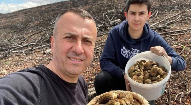 Baba ve oğlunun yüzünü güldüren mantar avı