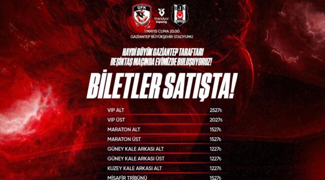 Gaziantep FK Beşiktaş maçı biletleri satışa çıktı