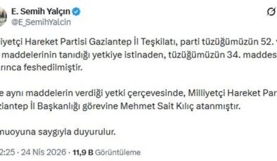 MHP’li Yalçın: Gaziantep ve Bingöl il teşkilatları feshedildi