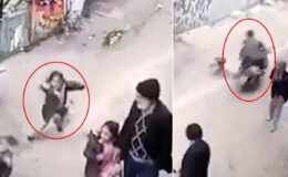 Gaziantep’te motorcunun çarptığı küçük çocuk metrelerce savruldu
